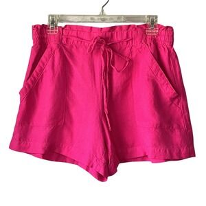 LOFT Pink Linen Blend Paperbag Waist Drawstring Shorts Women's Size M
